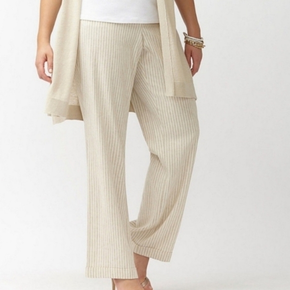 Lane Bryant Cream Pinstripe Wide Leg Pants